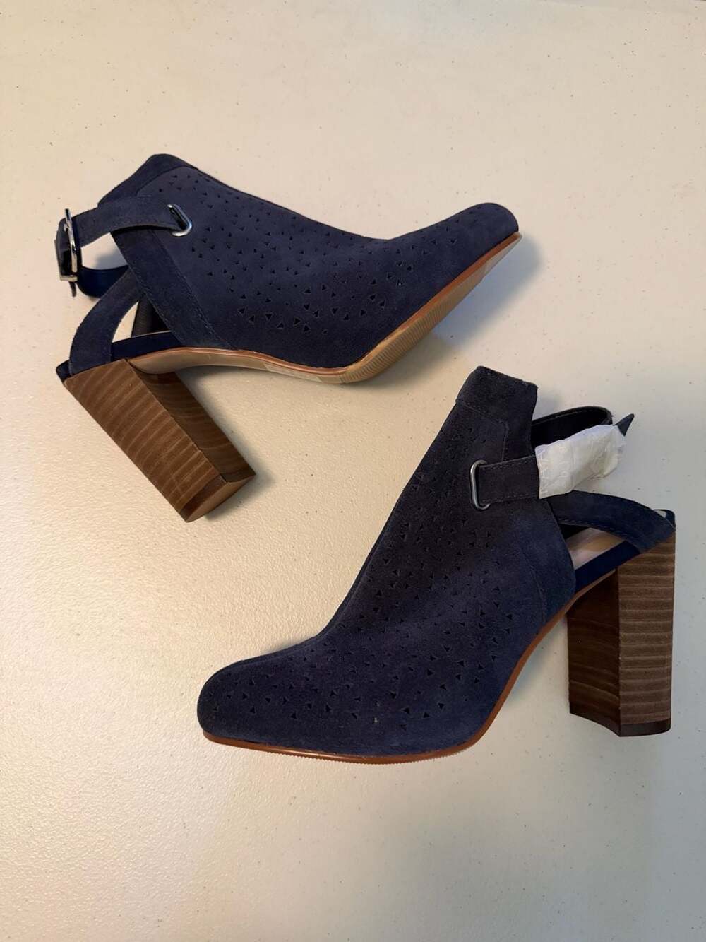 Crown & Ivy Hadlee Navy Blue Suede Slingback Block Heel Booties 6.5